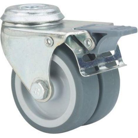 rueda giratora agujero m10 freno 20ifd75-pgi poliamix-goma gris (doble) liso (1/2)