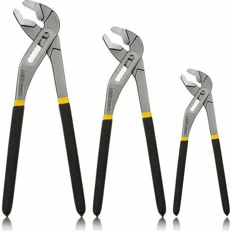 Set of 3 Adjustable Quick-Release Multi-Purpose Pliers, 200, 250 and 300 mm Multi-Purpose Pliers, Water Pump Pliers, Double-Coated Handles - Vanadium Chrome Steel (1/4)