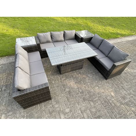 Fimous U Form Polyrattan Gartenmöbel Lounge Sofa Set Steigender Verstellbarer Anhebender Esstisch mit 2 Side Couchtisch (1/4)