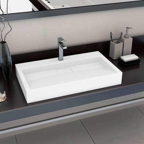 Vasque à poser Lavabo à poser pour salle de bain - 80x46x11 cm Fonte minérale/marbre Blanc BV351010 - BonneVie (1/5)