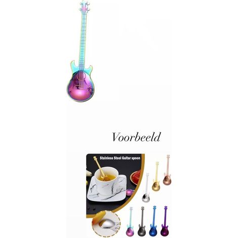 Cuillère à café en acier inoxydable - Motif guitare rock - Couleur arc-en-ciel - Accessoire de cuisine - Cuillère à thé et café (1/4)