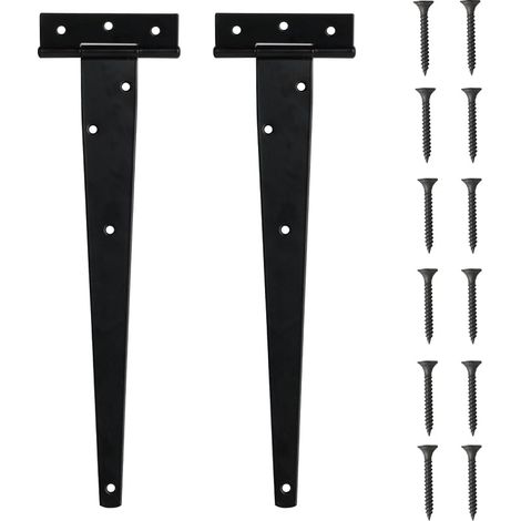 Juego de 2 bisagras en T de alta resistencia - Bisagras en T exteriores negras - 300 mm - Bisagras plegables en forma de T para puertas - Metal negro - Para puertas de madera, puertas de jardín y vent (1/5)