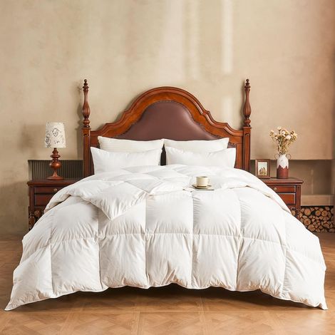 Couette 155x220 100% Plumes et Duvet, Couette Legere été Mélange de Coton Égyptien Doux, Duvet 1 Personne, Edredon Gonflante pour Les Personnes allergiques (1/5)
