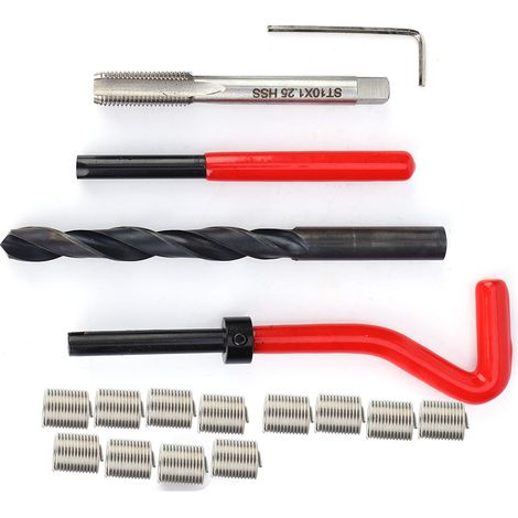 Kit de réparation de filetage 17 pièces M10x1,25 en acier inoxydable, jeu de tarauds pour filetage femelle (1/5)