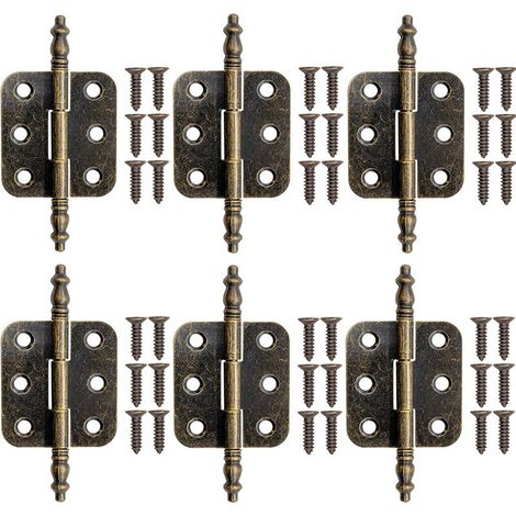 Juego de 6 bisagras de puerta de gabinete de bronce vintage, bisagras decorativas de hierro con tornillos