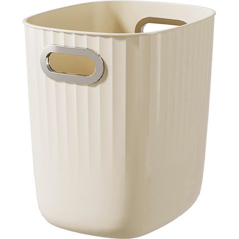 Corbeille à papier ronde de grande capacité, poubelle ouverte avec poignée pour bureau, chambre à coucher, salon, blanc crème (1/5)