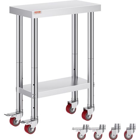 Table de Travail Cuisine 31x61x85 cm Table de Travail Inox avec Roulettes et Freins Grande Capacité de Charge pour Préparation des Repas Cafétérias Hôtels Hôpitaux Cliniques Restaurant (1/5)