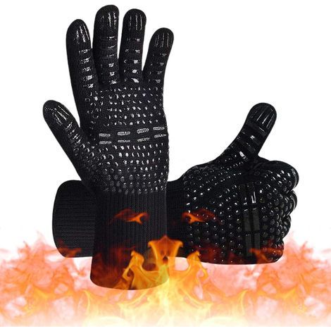 GENERIC-Gant Four,Gant Anti Chaleur,Gant Barbecue 800 °C Gant pour Four Anti Chaleur Silicone Résistant à Chaleur et Antidérapant pour la Cuisine / Patisserie / Barbecue (Noir) (1/5)