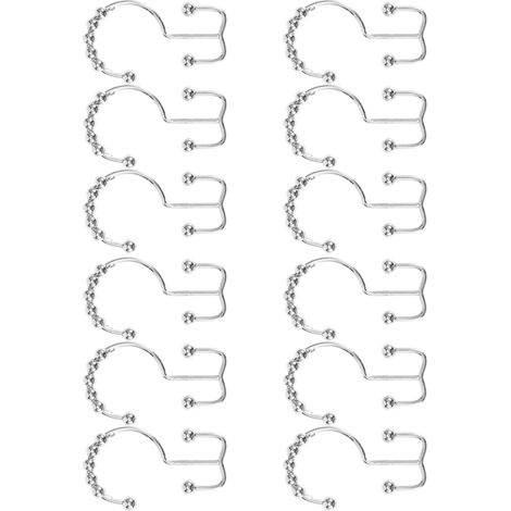 Lot de 12 crochets de suspension doubles à 8 perles pour rideau de douche de salle de bain (argenté) (1/5)