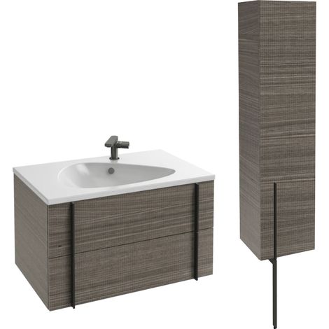 Meuble vasque 80 cm JACOB DELAFON Nouvelle Vague chene tranché + colonne version droite