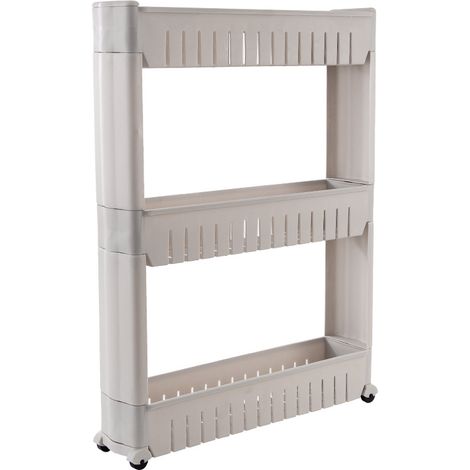 Schlankes dreistufiges Aufbewahrungsregal, Küchenmöbel, rollende Aufbewahrungseinheit, Aufbewahrungswagen, rollendes Küchenregal, Badezimmer, Höhe 72,5 cm, Weiß