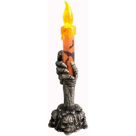 Lampe LED d'Halloween avec crâne fantôme tenant une bougie (orange)