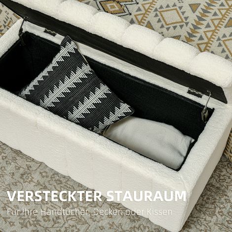Banquette capitonnée de lit avec coffre de rangement intégré, charge max 120 kg, 102 x 45 x 46 cm, blanc crème