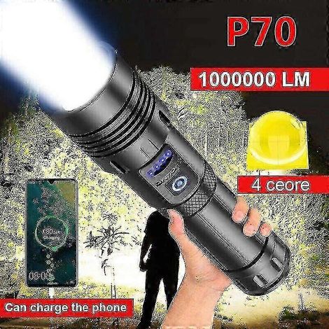 Lampe torche tactique LED ultra-lumineuse de 1 000 000 lumens, rechargeable.