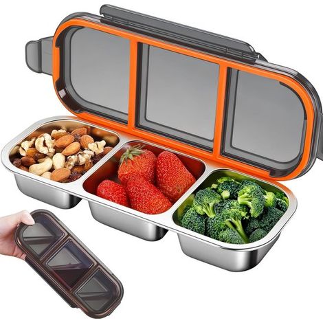 Solidchoice Edelstahl Lunchbox für Kinder, mit 3 Fächern, 26,2 x 10,3 x 4 cm, Snackbox, Bento Box, Edelstahl, Metall Lunchbox mit Deckel, auslauf (1/5)
