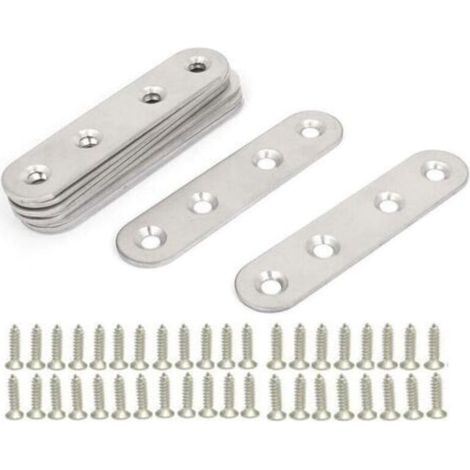 Équerres Plate en Inox,10 pièces Pattes D'assemblage en métal, Supports de Fixation Droits Plats,Plaques Métalliques Supports D’angle Plats, avec 40 vis,pour Réparation Connexion Fixations Meubles