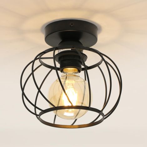 Plafonnier Industriel Vintage Métal Cage, Douille E27, 18CM Noir (1/5)