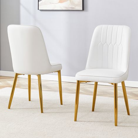 Lot de 2 chaises à manger, en métal, blanc, pour maison et usage quotidien, pieds métal antidérapants, siège élargi, design minimaliste moderne