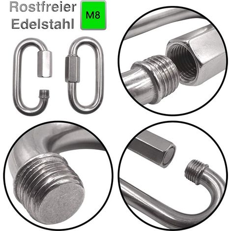 Set mit 3 M8-Schraubkarabinern aus Edelstahl – Schraubverschluss-Notverbindung (1/5)
