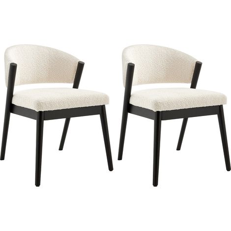 Sedia in tessuto bouclette e legno di havea nero - Bianco - Lotto di 2 - ZELVYN