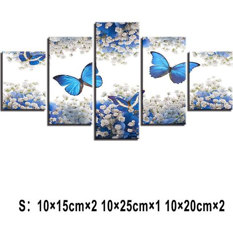 Tableau Mural Papillon Abstrait Bleu - Toile Sans Cadre - Décoration Murale Intérieure - Lot de 5 Pièces (1/4)