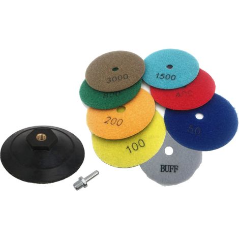 Trade-Shop Zubehör für Winkelschleifer Schleifmaschinen Klett Ø100mm - Set (10-teilig) Schleifscheiben inkl. Teller + M14 Adapter (1/4)