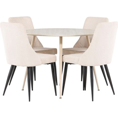 Plaza Essgruppe Esstisch Whitewash 4 Stühle Samt beige. (1/4)