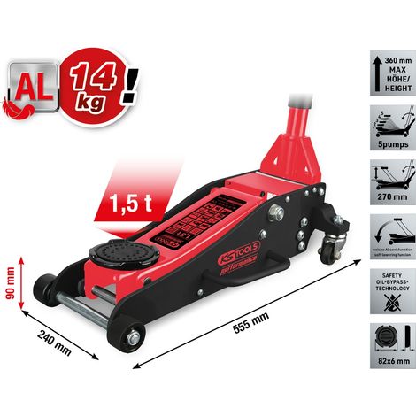 KS Tools performance Hydraulischer Aluminium-Wagenheber, 1500 kg, Hubhöhe: 90-360 mm (1/5)