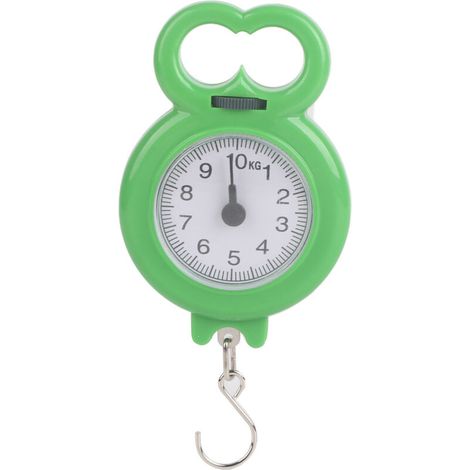 Balanza de gancho de 10 kg con puntero, minibalanza de resorte portátil, para pesca, compras y pesaje, verde (1/5)