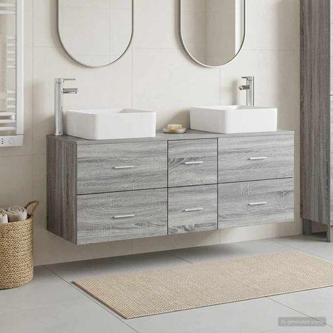 vidaXL Bathroom Cabinet Set 3 pcs Grey Sonoma 129 x 41 x 80 cm (1/5)