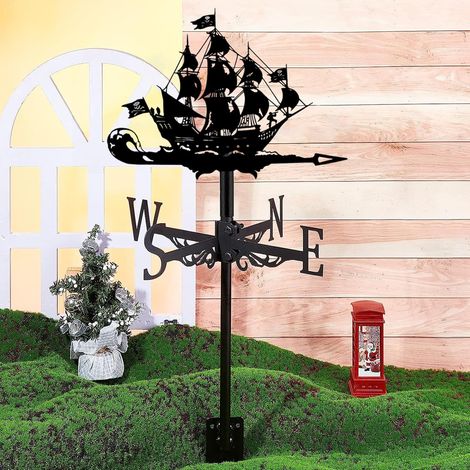 Robuste Wetterfahne in Form eines Piratenschiffs aus Stahl, Retro-Gartenanemometer, dekorativer Windanzeiger für den Außenbereich, langlebig und wetterfest im maritimen Stil. (1/5)