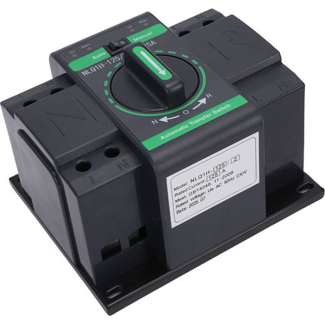 Interrupteur commutateur transfert automatique 2P 125A 2 entrées 1 sortie mode auto manuel isolation niveau PC pour secteur batiment photovoltaique (1/5)
