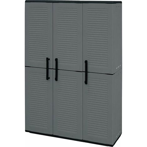 Dmora Armadio da Esterno Bilzen 37x102x163h cm Grigio 3 Ripiani 3 Ante, Mobile da Giardino 4 Vani Made in Italy