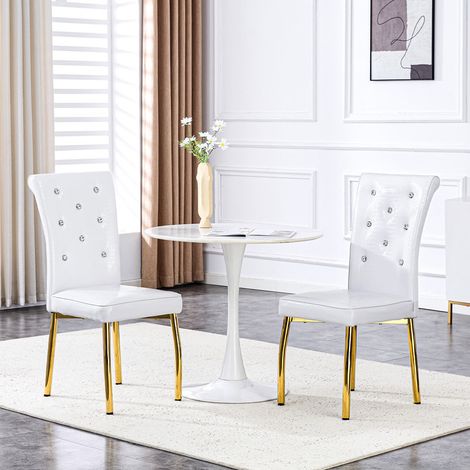 Lot de 2 chaises de salle à manger rembourrées en PVC, chaise table a manger dossier haut, Pieds Métal Doré, pour cuisine, salon,Blanc - BATDTECH (1/5)