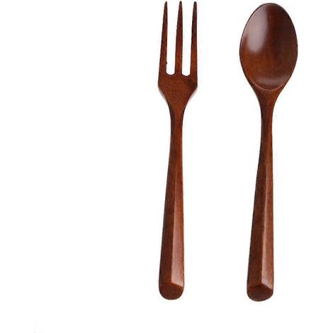 Cuillère et Fourchette en Bois pour Salade, Cuisine et Repas - Ustensiles de Table en Bois Naturel (1/4)