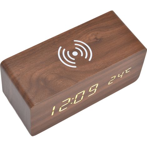 Réveil numérique avec chargement sans fil, détection automatique de la température, horloge LED sûre et stable (rouge) (1/5)