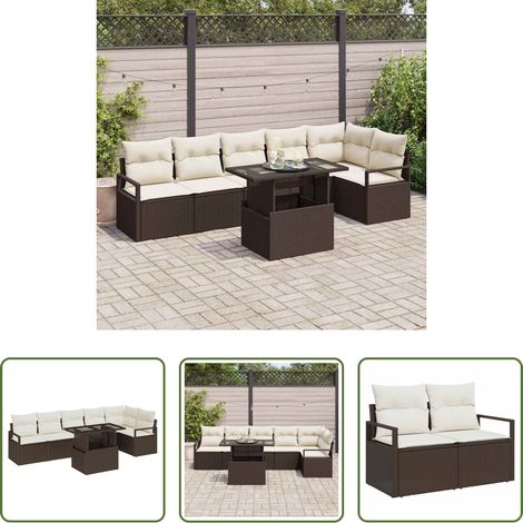 vidaXL Jardin contemporain - Ensemble de canapé de jardin 7 pcs Marron Poly rotin (1/5)