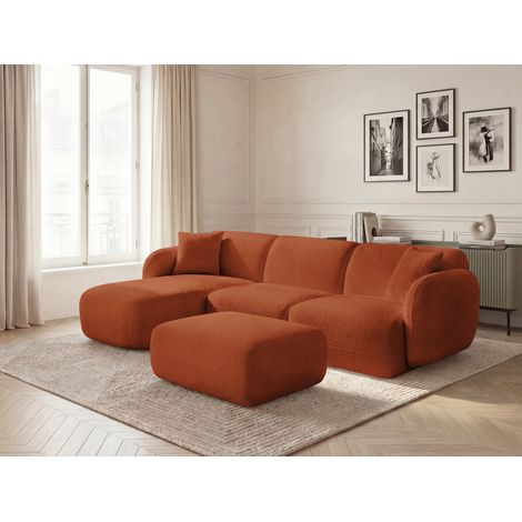 BOBOCHIC - Canapé d'angle fixe modulable ANDA tissu chenille avec pouf Angle gauche Orange (1/5)