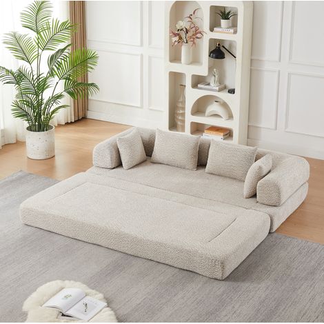 Sofá cama modular 4 en 1 de chenilla beige, respaldo ajustable, 200 x 95 x 68 cm - OKWISH (1/5)