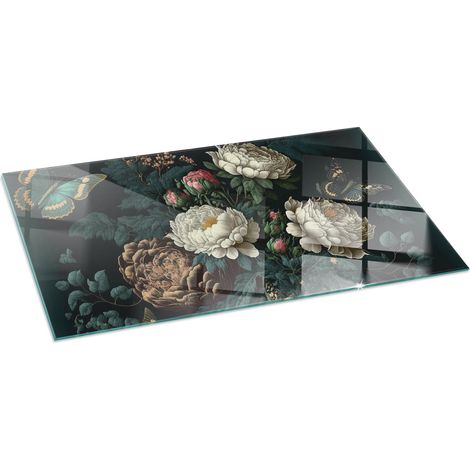 Plaque en verre trempé de sol décorative imprimée premium sous cheminée Motif floral avec papillons 120x60 cm (1/5)