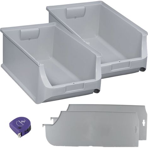 vasalat Stapelboxen 500x310x200mm Gr.5, Sichtlagerboxen für Werkstatt Garage und Lager, Kunststoff grau, 2x Sichtlagerkästen + 2x Trennsteg (1/5)