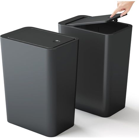Kongming 2 Pack 10L Bathroom Squeeze Bins with Lid Odor Proof Kitchen Bathroom Office Living Room Bedroom Toilet Black (1/5)