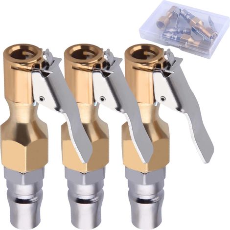 3 Pack Air Chuck Heavy Duty Verrouillage de Flux fermé sur mandrin de pneus avec Clip de Verrouillage Connexion Rapide 1/4 Pouce Femelle NPT Filetage pour gonfleur Accessoires (1/5)
