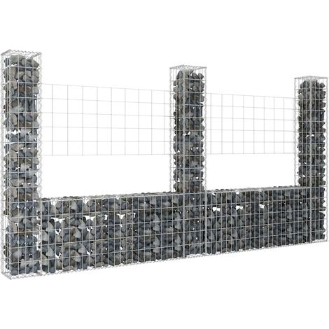 Panier gabion en forme de U avec 3 colonnes en fer, 260 x 20 x 150 cm
