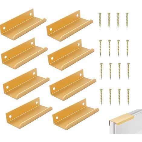 TAISHENGDA-Lot de 8 poignées de meuble invisibles dorées – Alliage d'aluminium – Entraxe 150mm – Installation facile – Pour armoires et tiroirs (1/5)