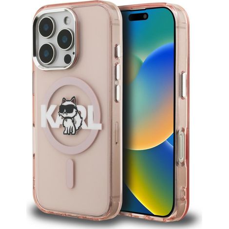 Funda Karl Lagerfeld IML Choupette Sketch Logo MagSafe para iPhone 16 Pro rosa (1/5)