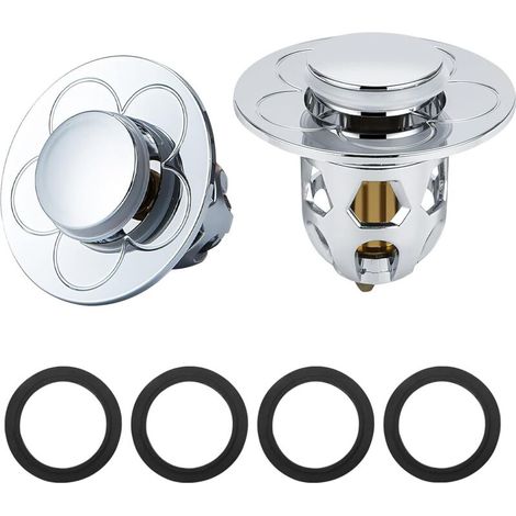 Aiperq Lot de 2 Bouchons de vidange universels en Acier Inoxydable, Filtre de vidange intégré en Laiton avec 2 Joints en Caoutchouc pour évier de 34 à 40 mm de diamètre, Salle de Bain, Cuisine (1/5)