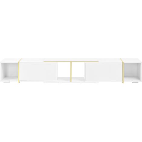 Mueble TV extensible blanco brillo con detalles dorados, 275 x 35 x 37 cm, aglomerado (1/5)