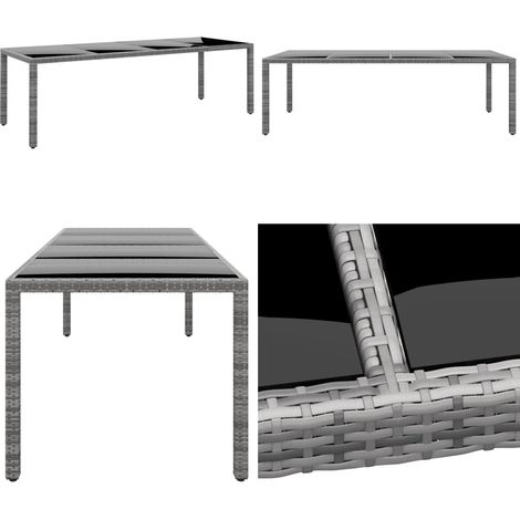 Tavolo Giardino Grigio 250x100x75cm Vetro Temperato Polyrattan - Vetro temperato - Polyrattan