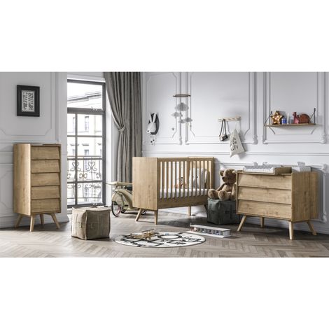 Komplettzimmer Babybett Wickelkommode & Hochkommode Vox Vintage Eiche